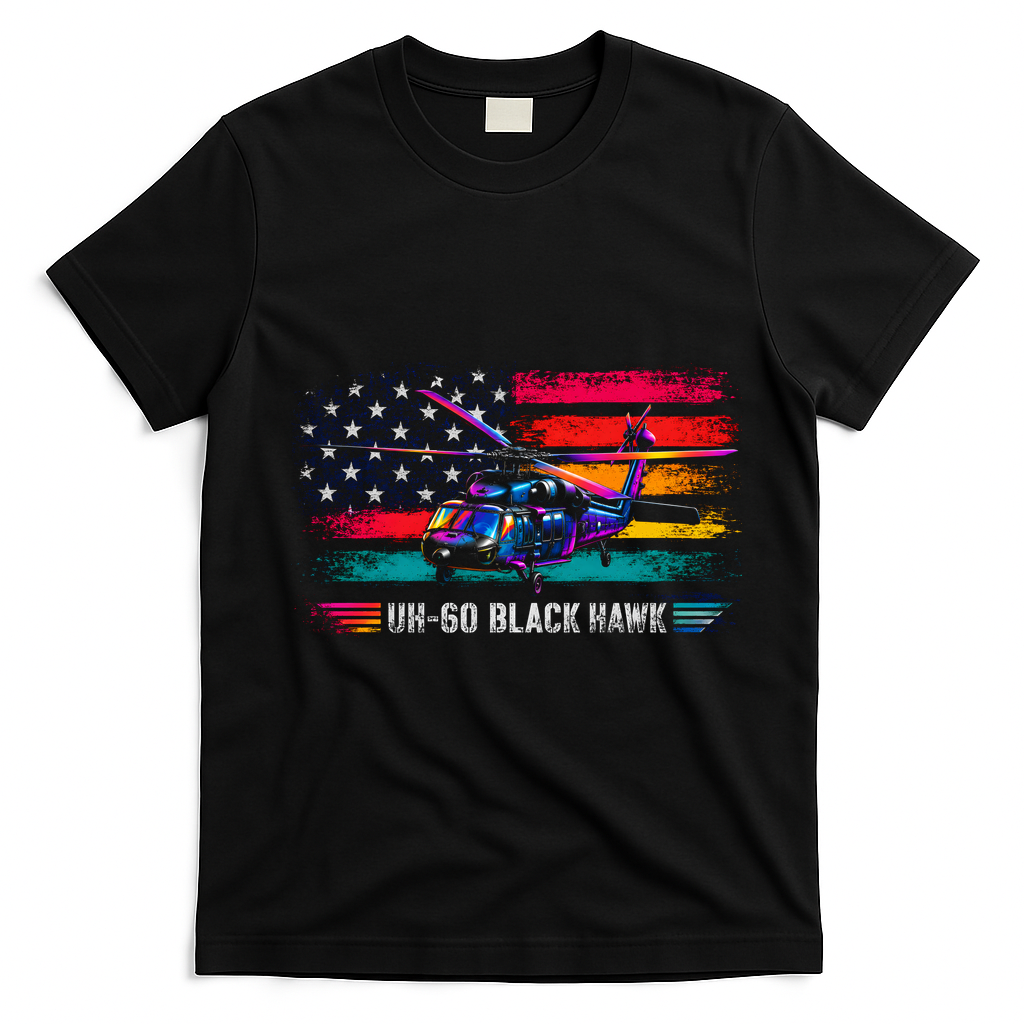 Vintage UH-60 Blackhawk Helicopter Retro T-Shirt - Black