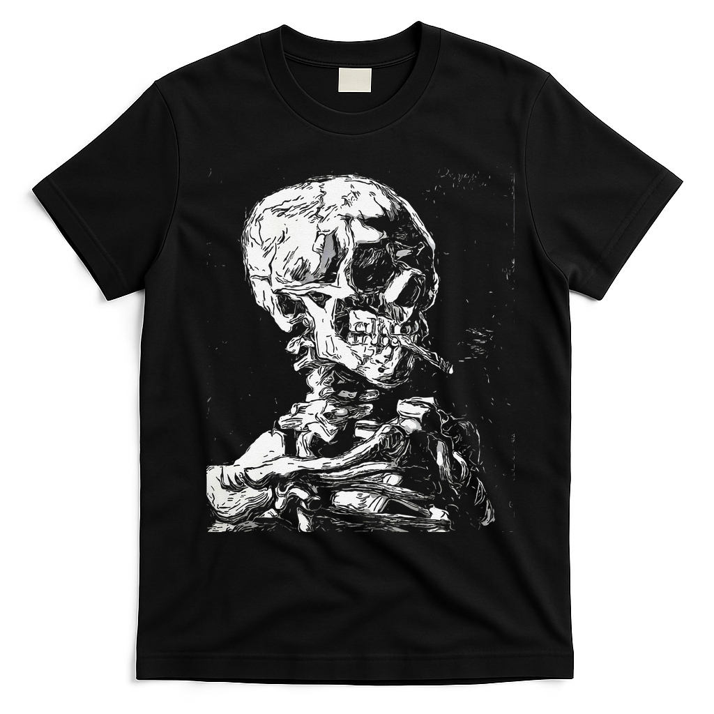 Vincent Van Gogh Skull With Cigarette Skeleton Halloween T-Shirt - Black