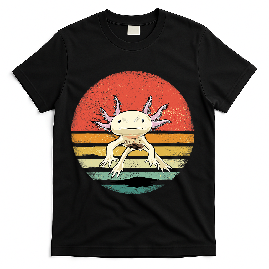 Wowsome! Adult Axolotl Retro Vintage T-Shirt - Black