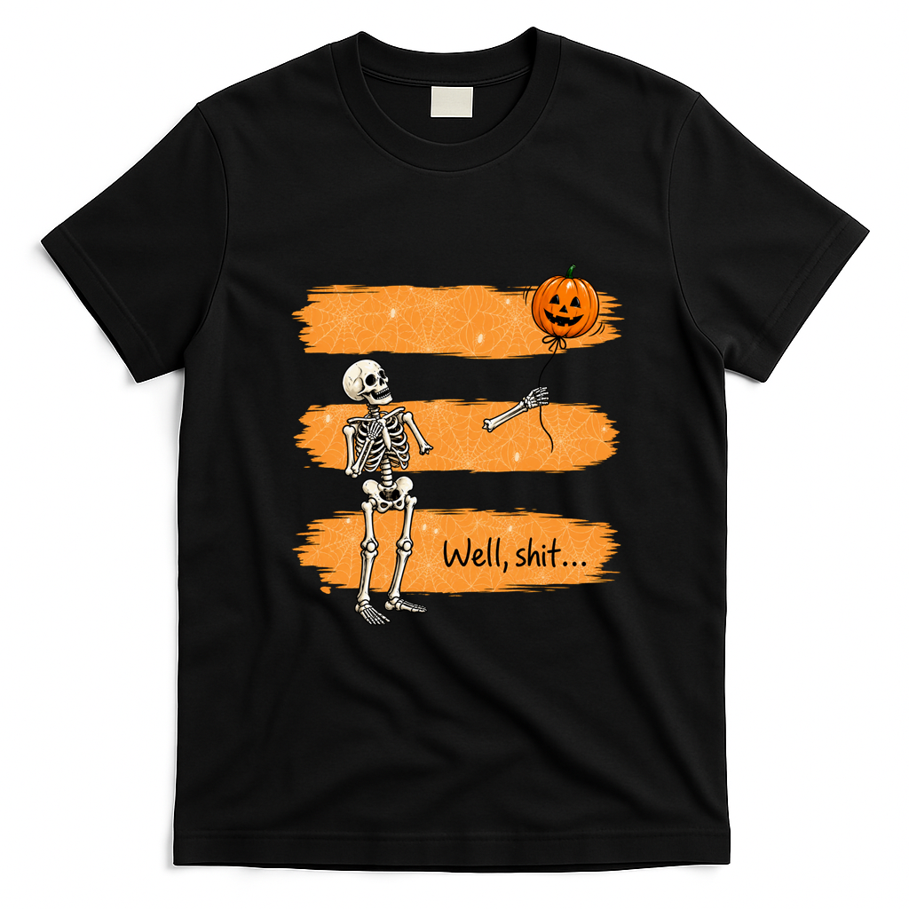 Well Shit Funny Skeleton Halloween Retro T-Shirt - Black