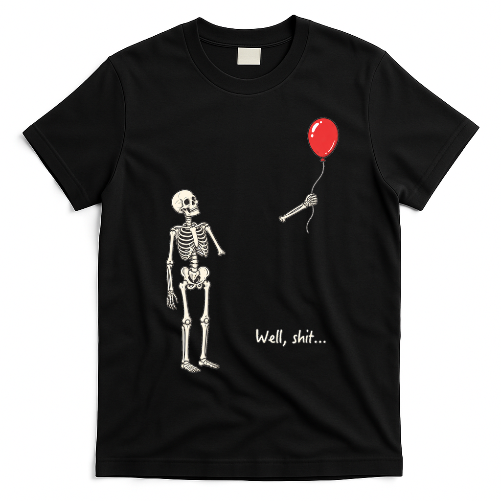Well, Shit… Skeleton Balloon Funny For Halloween T-Shirt - Black