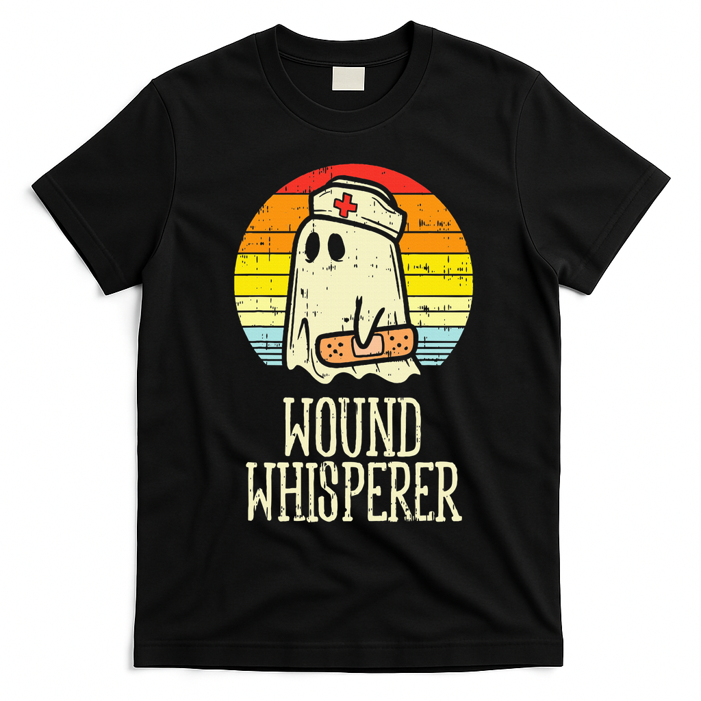 Wound Whisperer Ghost Nurse Boo Halloween Nursing RN T-Shirt - Black
