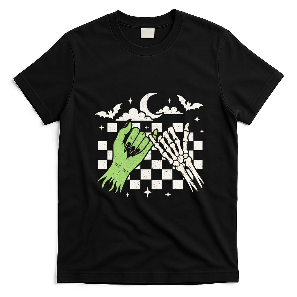 Zombie Skeleton Hands Halloween Vintage Horror Creepy T-Shirt - Black