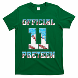 11th Birthday Baseball Drip Preteen T-Shirt - Green