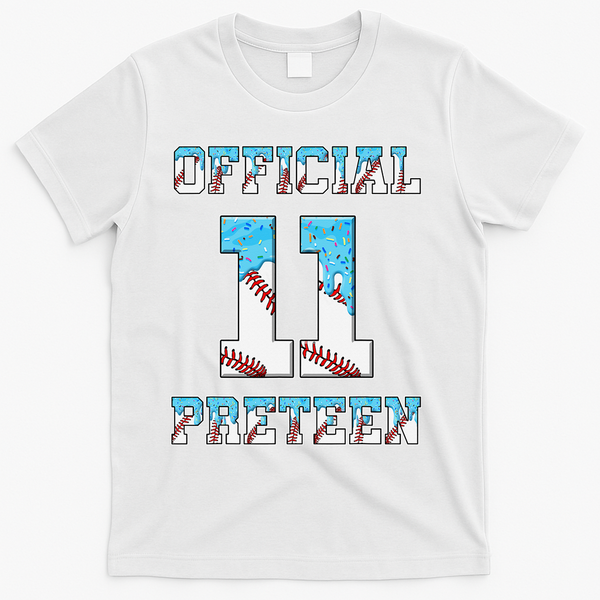 11th Birthday Baseball Drip Preteen T-Shirt - White