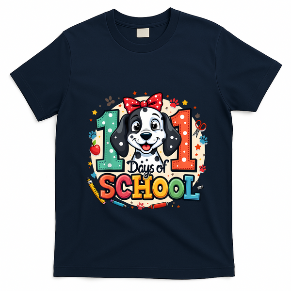 101 Days Of School 100 Days Of School Funny Cute Dogs T-Shirt - Navy Blue