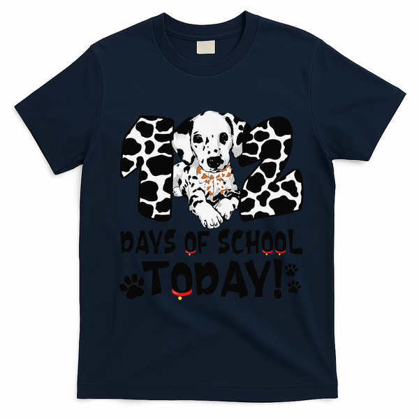 102 Days Of School Today Dalmatian Dog Funny 100th Day T-Shirt - Navy Blue