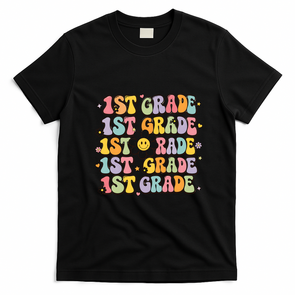 1st Grade Retro Floral Gift Teacher Students Back To School T-Shirt - Black