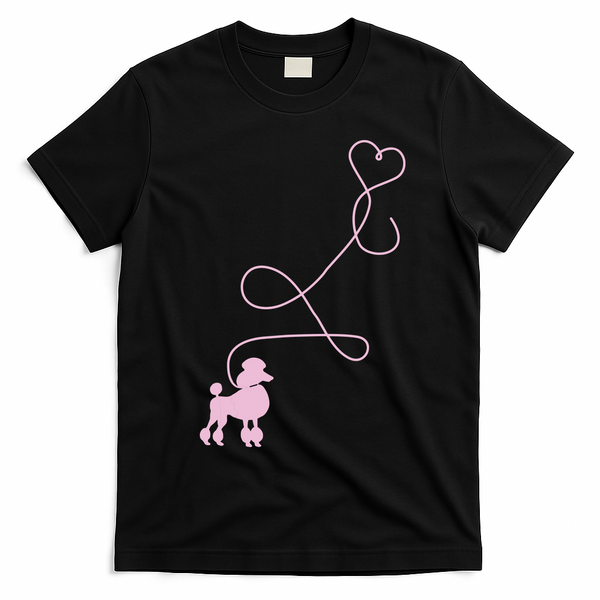 1950s Sock Hop Costume Dog Cute Poodle Heart T-Shirt - Black