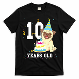 10 Years Old Birthday Pug Dog Lover Party Kids Boy Girl T-Shirt - Black