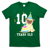 10 Years Old Birthday Pug Dog Lover Party Kids Boy Girl T-Shirt - Irish Green