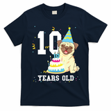 10 Years Old Birthday Pug Dog Lover Party Kids Boy Girl T-Shirt - Navy Blue