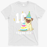 10 Years Old Birthday Pug Dog Lover Party Kids Boy Girl T-Shirt - White