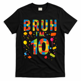 10 Year Old Building Blocks Bruh 10th Birthday Boy T-Shirt - Black
