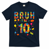 10 Year Old Building Blocks Bruh 10th Birthday Boy T-Shirt - Navy