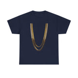 Gold Chain Graphic Tee — Black Shirt with Layered Necklace Design