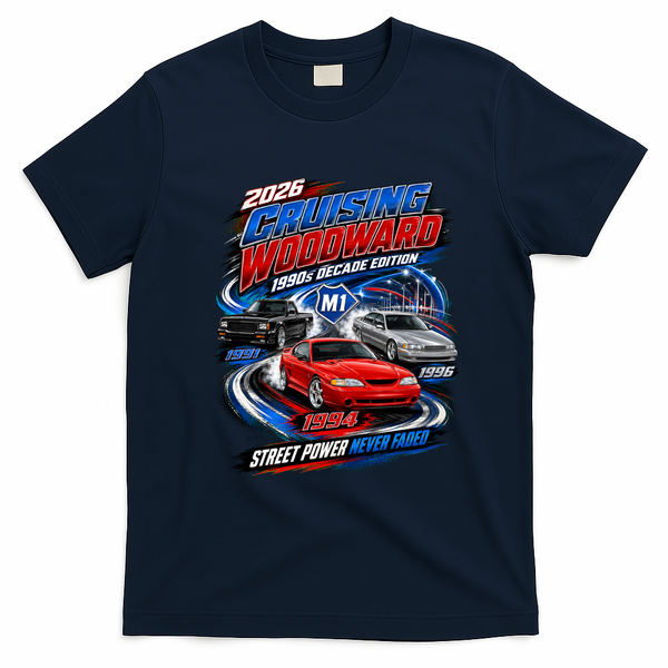 2026 Cruising Woodward - 1990s Decade Edition T-Shirt - Navy Blue