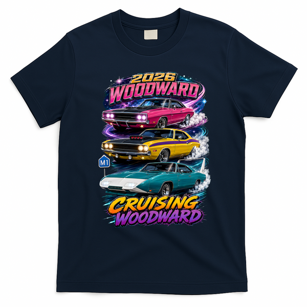 2026 Cruising Woodward Muscle Legends M1 T-Shirt - Navy Blue
