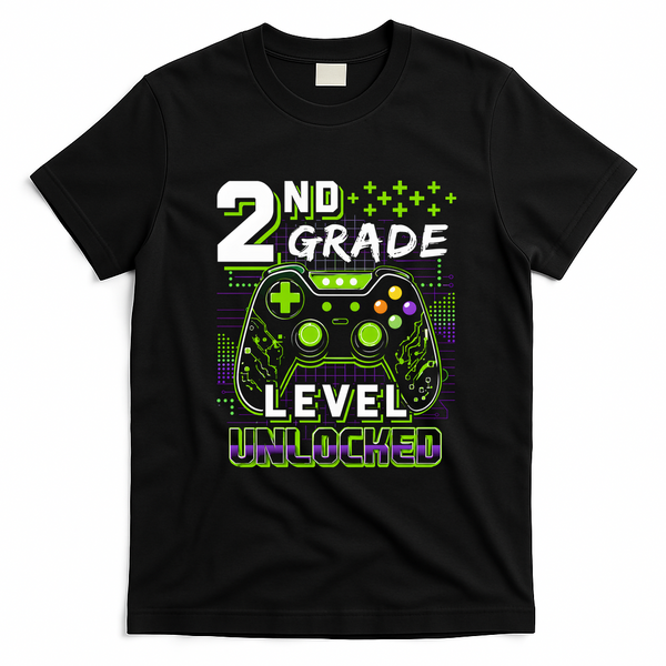 2nd Grade Level Unlocked Gamer Back To School T-Shirt - Black