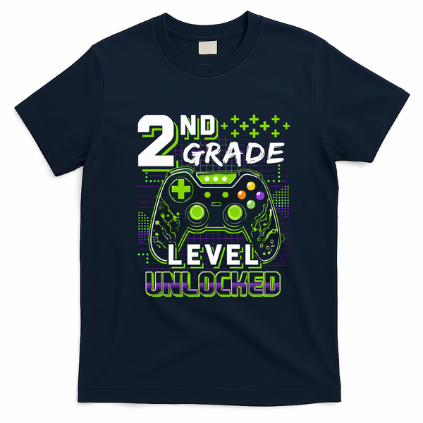 2nd Grade Level Unlocked Gamer Back To School T-Shirt - Navy Blue