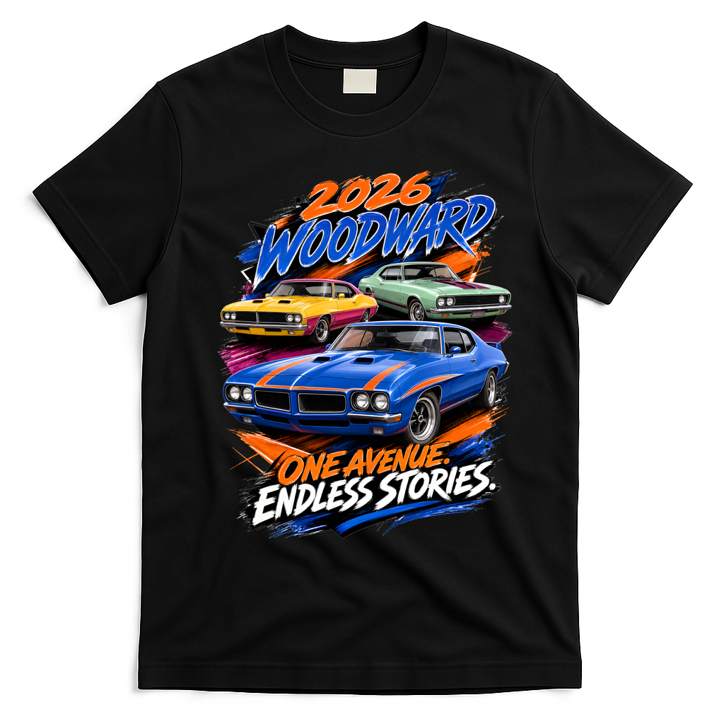 2026 Michigan Car Cruise Woodward M1 Endless Stories T-Shirt - Black
