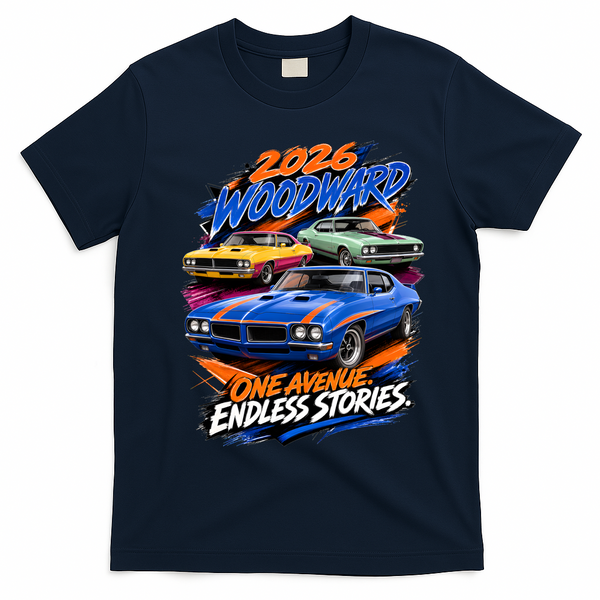 2026 Michigan Car Cruise Woodward M1 Endless Stories T-Shirt - Navy Blue