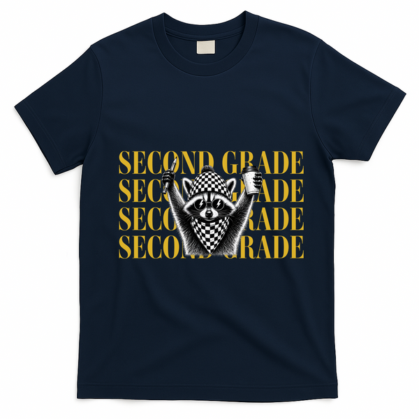 2nd Second Grade Raccoon Back To School T-Shirt - Navy Blue