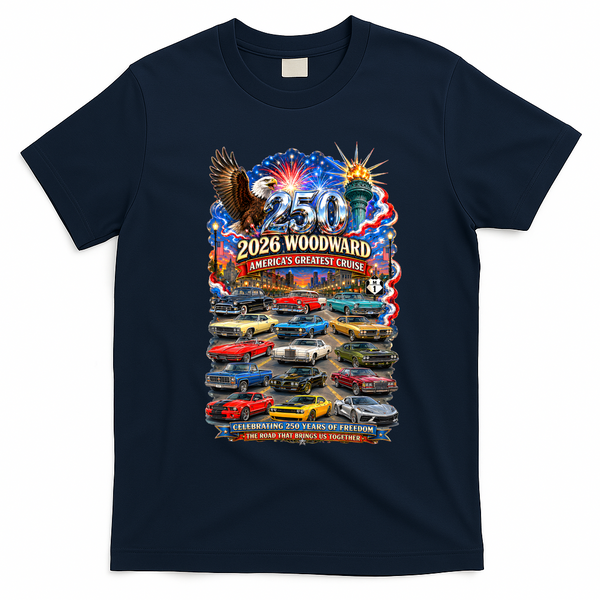 2026 Woodward America’s Greatest Cruise 250 Years Of Freedom T-Shirt - Navy Blue