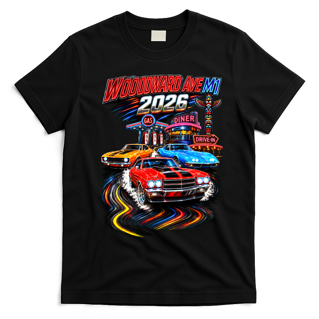 2026 Woodward Ave M1 Neon Lights  T-Shirt - Black