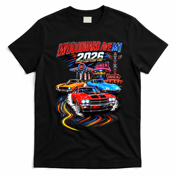 2026 Woodward Ave M1 Neon Lights  T-Shirt - Black