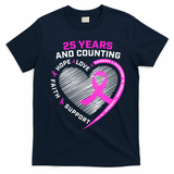 25 Years And Counting Hope Love Breast Cancer T-Shirt - Navy Blue