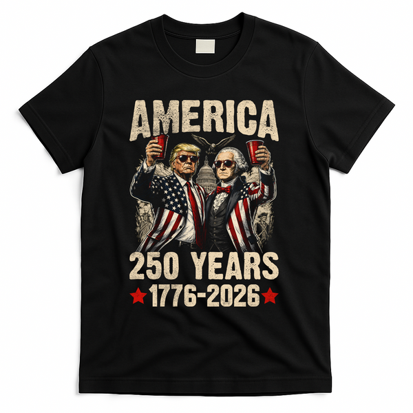 250 Years America 250th Anniversary Trump Washington T-Shirt - Black