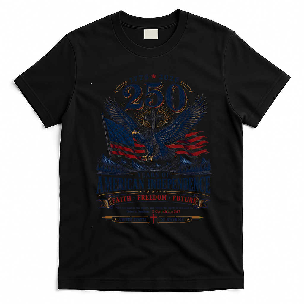 250 Years Of American Independence Christian Faith Freedom T-Shirt - Black