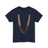 Gold Chain Graphic Tee — Black Shirt with Layered Necklace Design