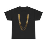 Gold Chain Graphic Tee — Black Shirt with Layered Necklace Design