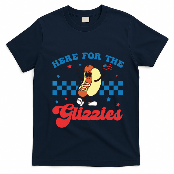 4th Of July Here For The Glizzies Funny Hot Dog Humor T-Shirt - Navy Blue