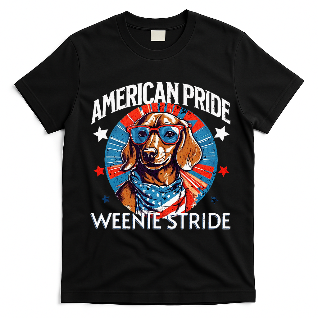 4th of July Funny Dachsund Weiner Dog Weenie USA America T-Shirt - Black