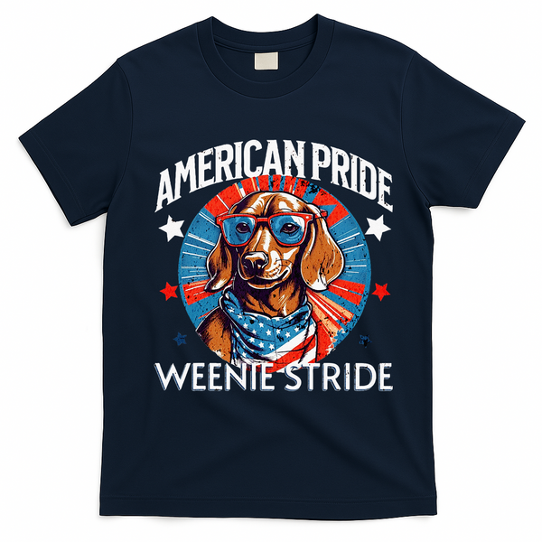 4th of July Funny Dachsund Weiner Dog Weenie USA America T-Shirt - Navy Blue