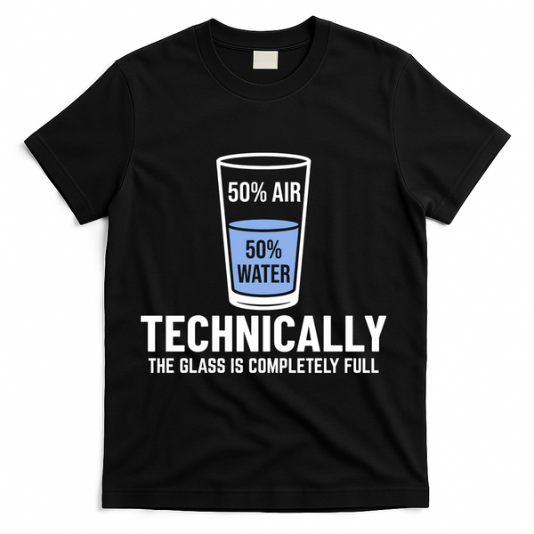 50% Air 50% Water Technically The Glass Is Completely Full T-Shirt - Black