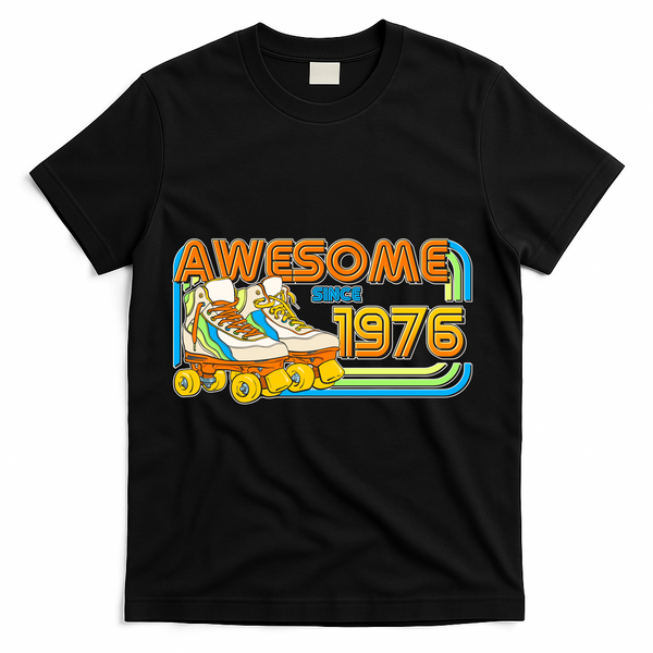 50th Birthday Awesome Since 1976 Retro Roller Skates  T-Shirt - Black