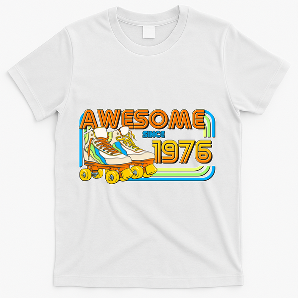 50th Birthday Awesome Since 1976 Retro Roller Skates  T-Shirt - White