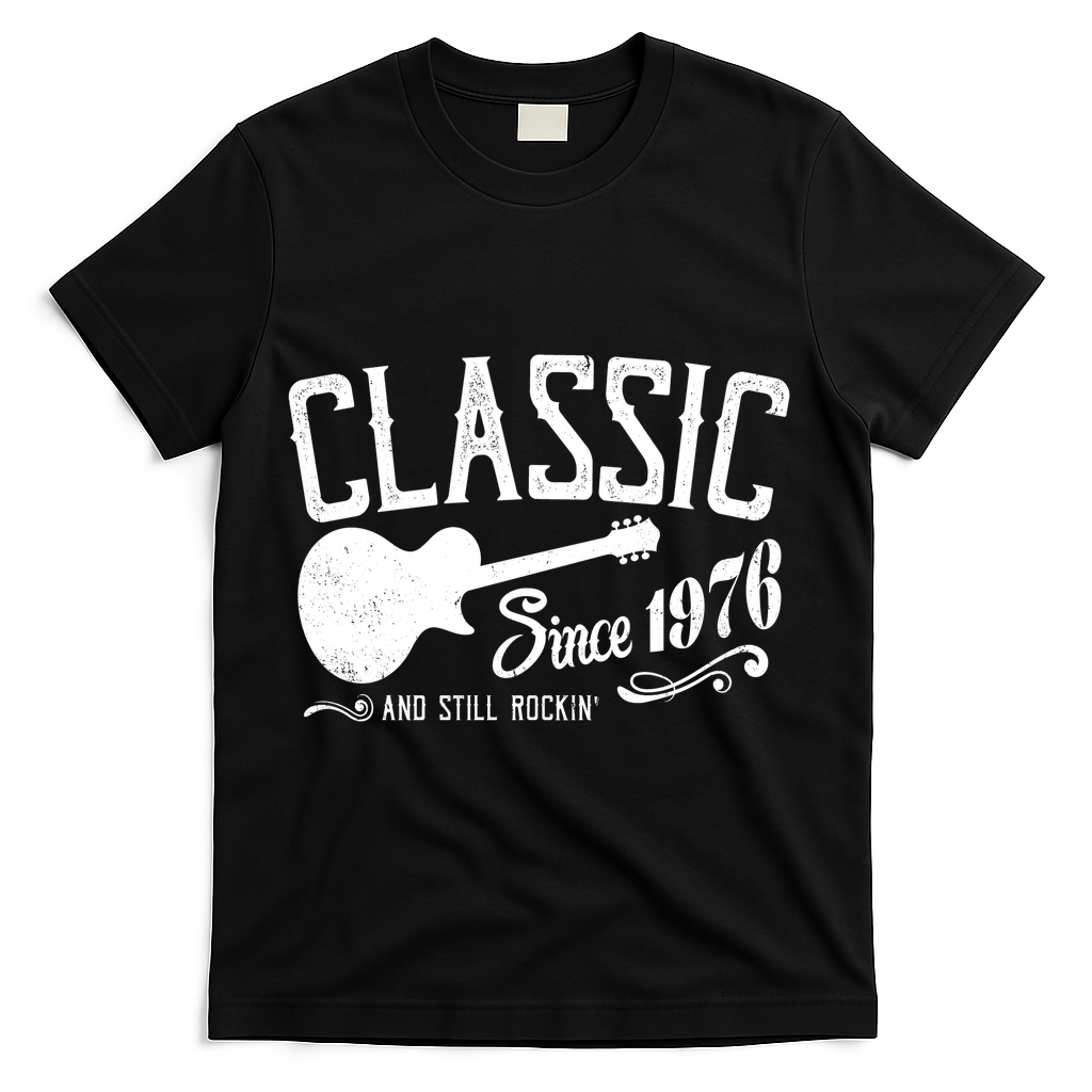 50th Birthday Classic Guitar Since 1976 And Still Rockin T-Shirt - Black