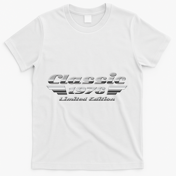 50th Birthday Classic 1976 Limited Edition Metallic Chrome Birthday T-Shirt - White