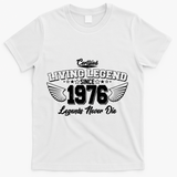 50th Birthday Certified Living Legend Since 1976 Legends Never Die Vintage Wings T-Shirt - White