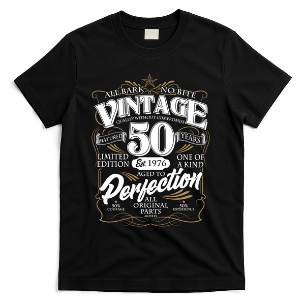 50th Birthday Est 1976 All Bark No Bite Vintage Birthday  T-Shirt - Black