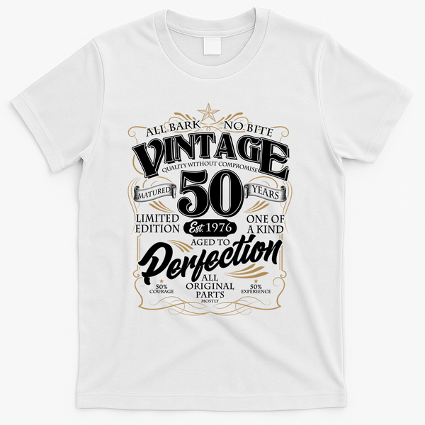50th Birthday Est 1976 All Bark No Bite Vintage Birthday  T-Shirt - White