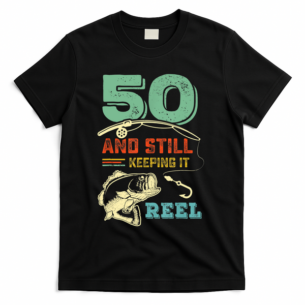 50th Birthday Gift For Fisherman Mens T-Shirt - Black