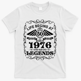 50th Birthday Life Begins At 50 Born In 1976 The Year Of Legends T-Shirt - White