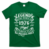 50th Birthday Legends Were Born In 1976 Age Perfectly Vintage Scroll  T-Shirt - Green
