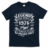 50th Birthday Legends Were Born In 1976 Age Perfectly Vintage Scroll  T-Shirt - Navy